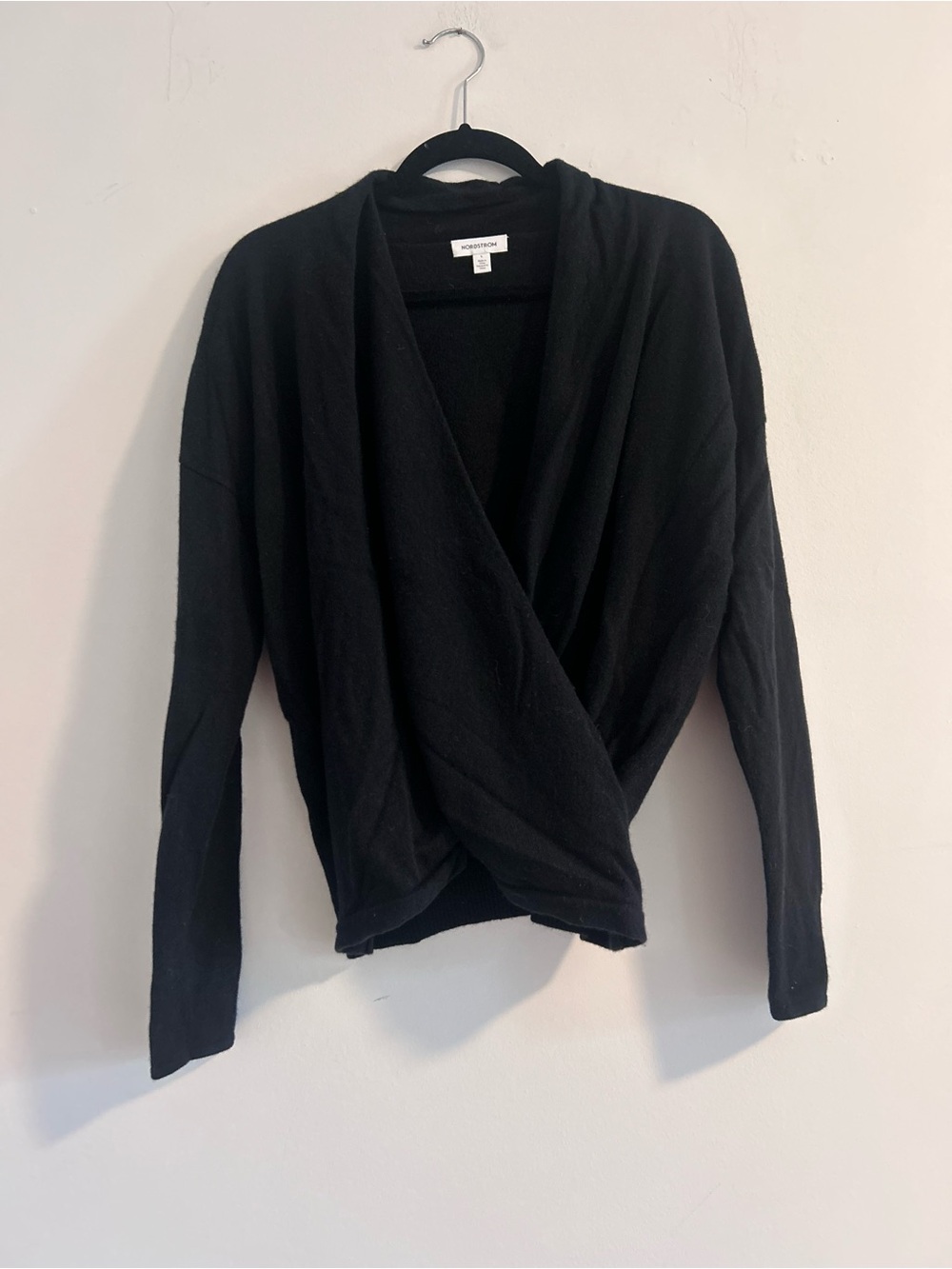 Nordstrom 100% Cashmere Black Draped Wrap-Front Women's Sweater